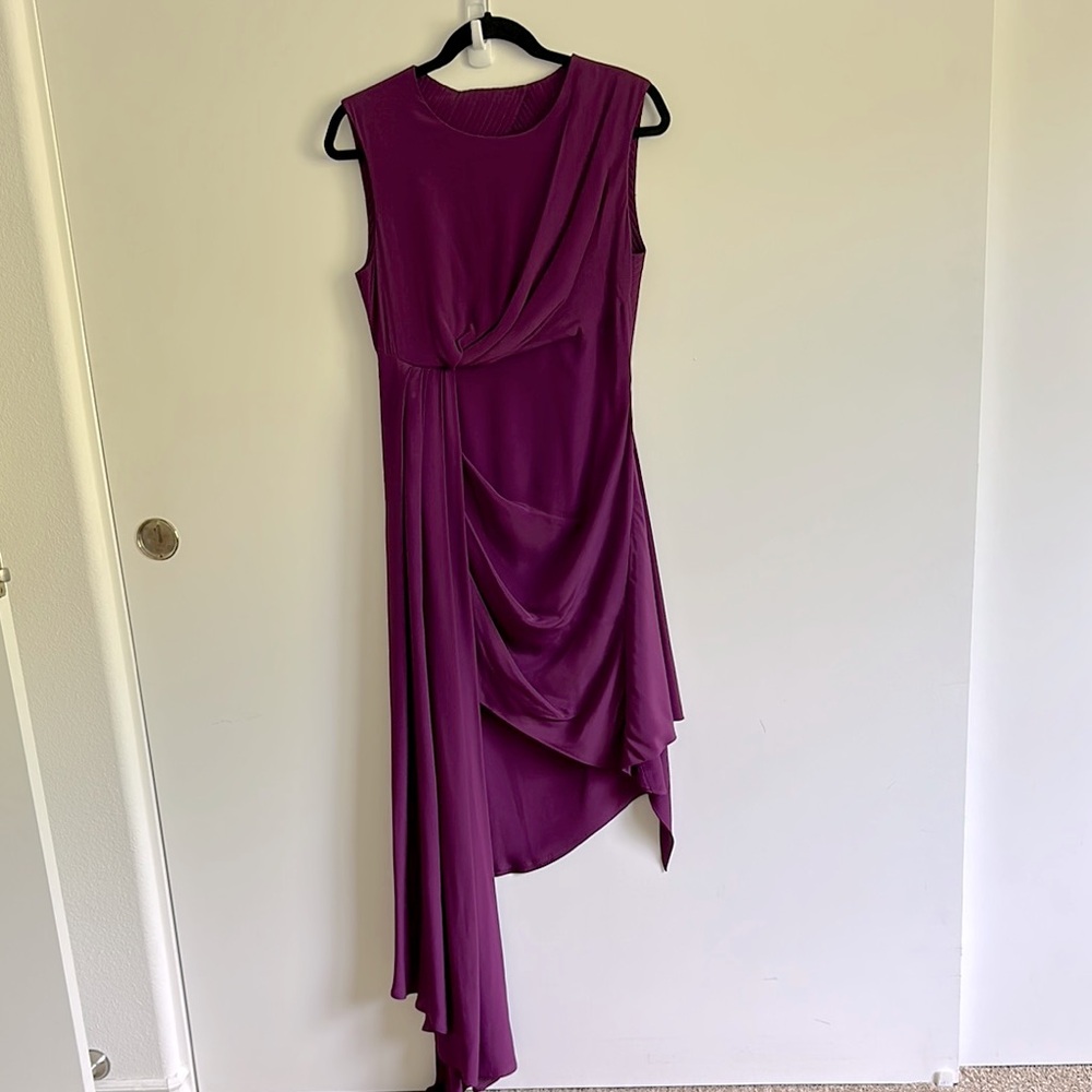 Off-White Purple “Floral Print Here” Asymmetrical Silk-blend Cocktail Dress - Picture 3 of 13